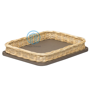 Tendance chaude contemporaine Plateaux de service rectangulaires en rotin laqué Plateau décoratif en rotin mélangé élégant du Vietnam - Product Image 1