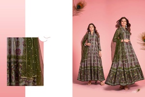 Pure Heavy Silk Dole Jeqard Butti Gown Soft Net Duppta Embroidery Work collection pour femmes - Product Image 5
