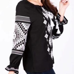 Blusa de lino y algodón de verano para mujer OEM Top blanco bordado con flecos sueltos estampado digital cintura natural lavable - Product Image 1