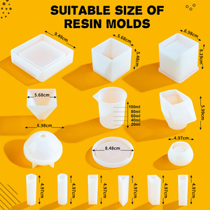 रेसिन मोल्ड्स सिलिकॉन किट 14 पीसी एपॉक्सी रेसिन मोड्स सहित क्षेत्र क्यूब पिरामिड वर्ग गोल रेसिन किट मोल्ड्स - Product Image 2