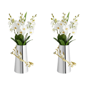 Jarrón Pequeño Clásico de Orquídeas Blancas, Hecho a Mano, de Acero Inoxidable Plateado, Porta Flores Elegante y Lujoso para Decoración del Hogar - Product Image 5