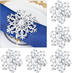 แหวนกระดาษเช็ดปากประดับพลอยเทียมสีเงินเกล็ดหิมะสำหรับงานแต่งงานและงานปาร์ตี้ - Product Image 3