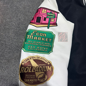 เสื้อแจ็กเก็ตเลตเตอร์แมนเสื้อแขนยาวคอตั้งสไตล์สตรีทคอตั้งผ้าวูลฤดูหนาวผ้าแคนวาสปักด้านหน้าเย็บปะติดปะต่อกันแขนหนัง - Product Image 5