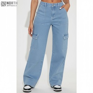 กางเกงยีนส์เอวสูงสำหรับผู้หญิงกางเกงสตรีทแวร์ระบายอากาศมีกระเป๋าด้านหน้าออกแบบได้ตามต้องการ - Product Image 1