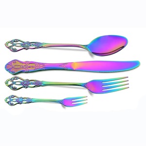 Stainless Steel Set Of 4 Flatware In Kitchenware Tabletop Cafe Home 2 Color Coated Cutlery <b>Plain</b> Handle Standard Quality - Product Image 2
