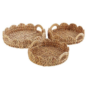 Elegante bandeja de jacinto de agua tejida, bandeja redonda para servir con borde festoneado y asas para mesa de centro o almacenamiento de cocina - Product Image 4