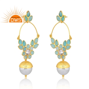 Último diseño hecho a mano 18K chapado en oro Natural múltiples piedras preciosas pendientes colgantes Demi joyería fina fabricante - Product Image 2