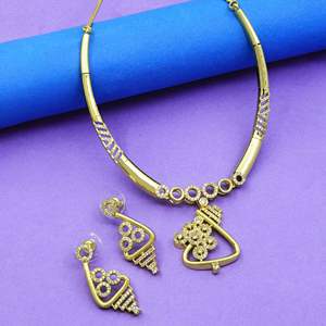 Wholesale 14K 18K 24K Micro Gold <b>Filled</b> AD Stone Fashion Necklaces, Floral Design Traditional Necklaces, AD Forming Jewelry Set. - Product Image 1