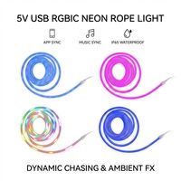 Bande lumineuse LED néon RGBIC USB 5V 5M IP65 étanche, contrôle WiFi via application, synchronisation musicale, flexible pour la décoration de salle de jeu