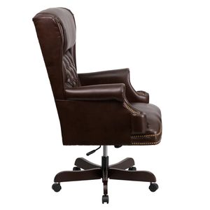 Chaise de bureau de direction en cuir marron HERITAGE, bois de teck massif, dossier haut, pivotante, réglable, pour la maison et l'hôtel - Product Image 4