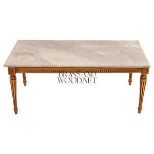 Mesa de Centro Rectangular de Lujo con Tapa de Mármol Premium y Detalles en Hoja de Oro Tallada a Mano para una Decoración Clásica de Sala de Estar - Product Image 1