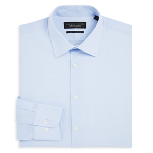 Camicia da Uomo Slim Fit Blu Dobby Elasticizzata Bloomingdale's Taglia 17x34-35 Antipiega Stile Cinese Casual - Product Image 1