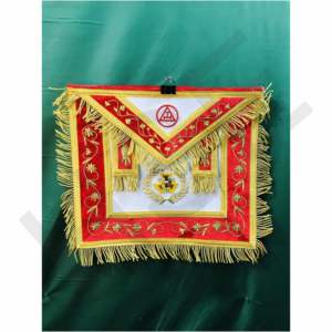 Royal Arch Mason Past High Priest PHP Apron Red Velvet with Gold Bullion Hand Embroidery and Fringe Masonic Regalia - Product Image 1