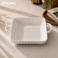 Plat de service carré en céramique blanche JOZING avec poignées torsadées et bord festonné – Offres de liquidation directes usine
