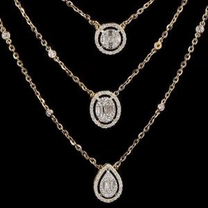 Layered <b>Necklace</b> Stunning 14K Rose Gold Trendy Lab Grown Round Brilliant Cut Diamond Pendant Chain Gift Her Party - Product Image 1