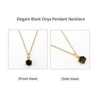 Collier Pendentif Chaîne à Maillons en Laiton Plaqué Or avec Onyx Noir, Finition Brossée, Sertissage à Griffes, Bijou Tendance Classique pour Anniversaire