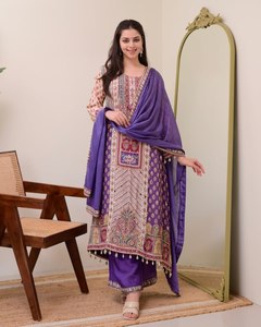 Trajes Chinon Aline de RADHE EXPORT en Colores Impresionantes, Adornados con Espejos Hechos a Mano, con Relieve, de Secado Rápido, Salwar Kameez para Fiesta - Product Image 1
