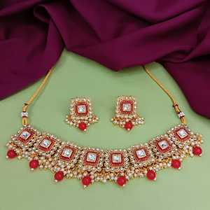 Fabrication indienne de bijoux en gros de haute qualité fausse perle émaillée Kundan carré collier ras du cou ensemble de boucles d'oreilles pour les femmes - Product Image 2