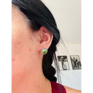 Sonoran Mountain Turquoise & Sterling Silver <b>Post</b> <b>Earrings</b> Navajo Made Geometric Stud Design with Bezel Setting - Product Image 2