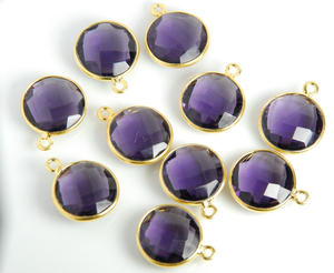 Bijoux faits à la main de haute qualité-Améthyste Hydro 8x10mm pierre précieuse coupe ovale Double caution lunette argent plaqué or pendentifs fins breloques - Product Image 2