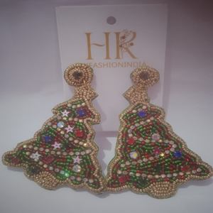 Pendientes artesanales con cuentas de oro para mujer, joyería festiva única para vacaciones de invierno para bodas, fiestas, árbol de Navidad, Navidad a la moda - Product Image 2