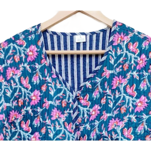 Manteau d'été court en coton matelassé bleu pour femmes veste en daim à imprimé floral réversible avec peau de vache 100% coton ODM Supply - Product Image 2