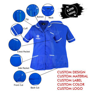 Uniformes de hospital sin costuras de detección de aguja personalizables de tela de sarga de manga corta con 2 bolsillos elásticos y cuello en V unisex - Product Image 4