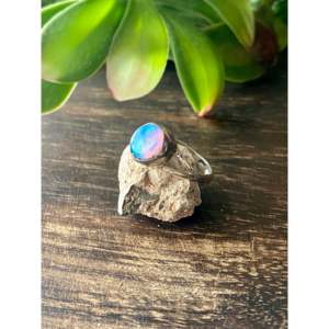 Navajo Handcrafted <b>Blue</b> <b>Opal</b> Sterling Silver Statement <b>Ring</b> Size 5 - Product Image 3