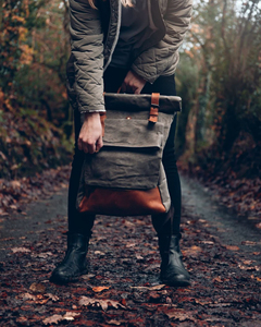 Vintage 17\" Laptop <b>Backpack</b> Waxed Canvas <b>Rolltop</b> Rucksack with Leather Water Resistant Sustainable 17\" LCB-0037 for Travel - Product Image 3