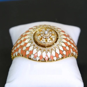 Lalique Sun Burst esmalte diamante zafiro perla 18K oro amarillo oro brazalete pulsera Vintage Moissanite diamante pulsera - Product Image 5