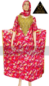 Modest Casual Abaya <b>Kaftan</b> Rayon Printed Fast Colors Breathable Fabric With Golden Lace Scarf Middle East African Culture - Product Image 4