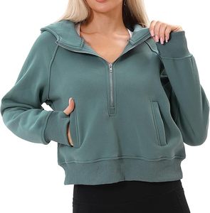 Sudadera con capucha de media cremallera de manga larga para mujer de alta calidad cómoda estilo recortado bordado invierno ODM impreso - Product Image 1