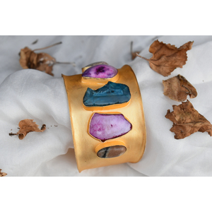 Pulsera de latón chapada en oro con cuentas de piedras semipreciosas, hecha a mano, estilo indio, para niñas y mujeres - Product Image 4