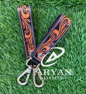 Hand Tooled Leather <b>Key</b> Clip Western Leather Keychain Hand Painted Leather Keychain Wholesale <b>Custom</b> Keychain Cowgirl <b>Key</b> Fob - Product Image 1