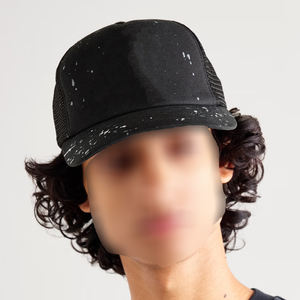 Vente en gros de casquette de camionneur en coton à mailles unies avec logo brodé sur le devant quantité minimale de commande bas 5 panals casquette de camionneur respirante pour homme - Product Image 3