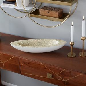 Cuenco de lujo de madera pulida y nácar para servir Ramadán con incrustaciones de concha natural para decoración del hogar y dátiles - Product Image 1