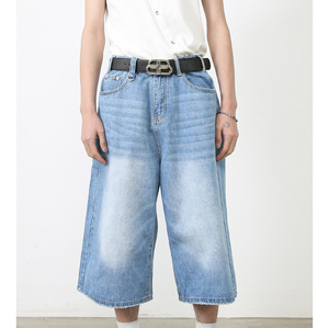 Hot Summer Design personnalisé hommes de haute qualité Baggy Denim Shorts Style Vintage droit tissé taille moyenne léger séchage rapide - Product Image 3