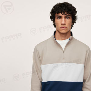 Sudadera de hombre con cremallera de un cuarto y bloques de color, 100% algodón, premium, casual, con logo personalizado, esencial, al por mayor, estilo urbano. - Product Image 2