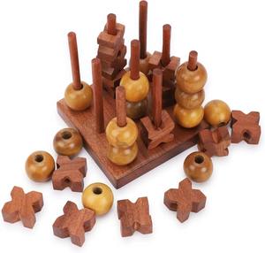 Fournisseur en gros de table basse rustique et traditionnelle Cadeau de jeux de décoration intérieure extérieure Plateau de jeu de société Tic Tac Toe en bois poli - Product Image 2