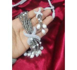 Long collier Mala au design magnifique sur mesure avec perles hydro dernière couleur grise pour vêtements de mariage vintage pour femmes - Product Image 1