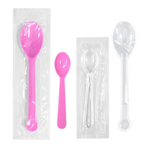 disposable PS food spoon sturdy pink clear takeaway cutlery korean food grade icecream spoon