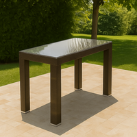 Ensemble de mobilier de bar moderne pour l'extérieur, 7 pièces, pliable, en aluminium/rotin, avec 6 tabourets à coussins amovibles, verre trempé