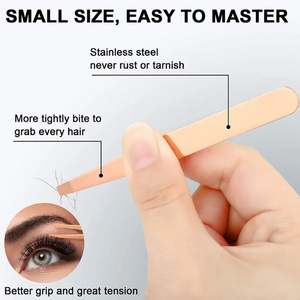 ชุดแหนบตกแต่งคิ้ว 6 ชิ้น สีโรสโกลด์ พร้อมแหนบปลายเฉียงสแตนเลส 4 ชิ้น สำหรับถอนขน ตกแต่งเส้นขน และกรรไกรตัดแต่ง - Product Image 4