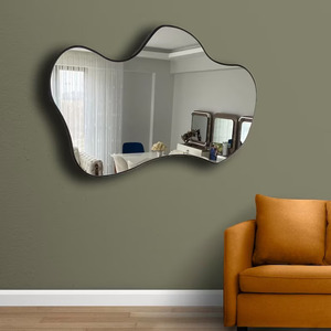 Espejo de baño negro ondulado asimétrico estético moderno, marco de madera Irregular, espejo de pared para el hogar, patrón de arco de pasillo - Product Image 4