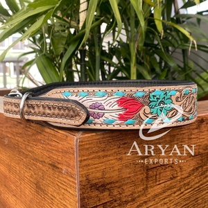 Custom Hand <b>Tooled</b> <b>Leather</b> Dog Collar Luxury Designer Genuine <b>Leather</b> Pet Dog Necklace Padded Collar for Small Medium Large Dogs - Product Image 1