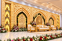 Décor de scène inspiré du Maroc avec panneaux miroir, cadre de toile de fond miroir de style arabe, cadres en bois élégants pour mariages et événements au Royaume-Uni
