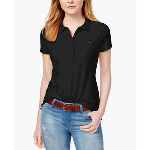 Polo da donna Tommy Hilfiger Core Slim Fit Nera XL Traspirante in Spandex con Logo Stampato Stile Casual in Piqué a Maniche Corte - Product Image 1