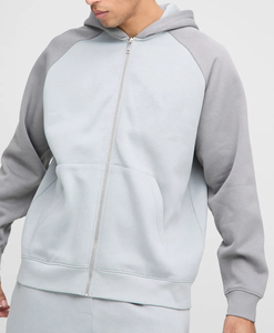 Conjunto de 2 piezas de chándal de algodón 100% personalizado de gran venta: Sudadera con capucha holgada con cremallera y pantalones de chándal de pierna recta para hombre con bloques de color. - Product Image 5