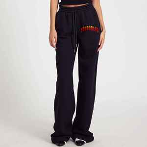 Vente chaude sur mesure Polyester/coton polaire Flare pantalons de survêtement hiver haute rue personnalisé en détresse Logo lourd Baggy - Product Image 3