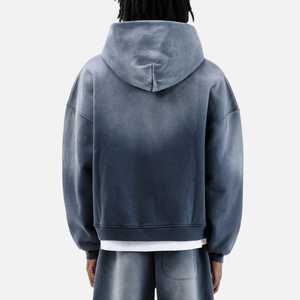 Sweat à capuche vintage pour homme, 100% coton, poids lourd, surdimensionné, polaire, logo imprimé personnalisé, écologique, coupe-vent, respirant, fermeture éclair - Product Image 4